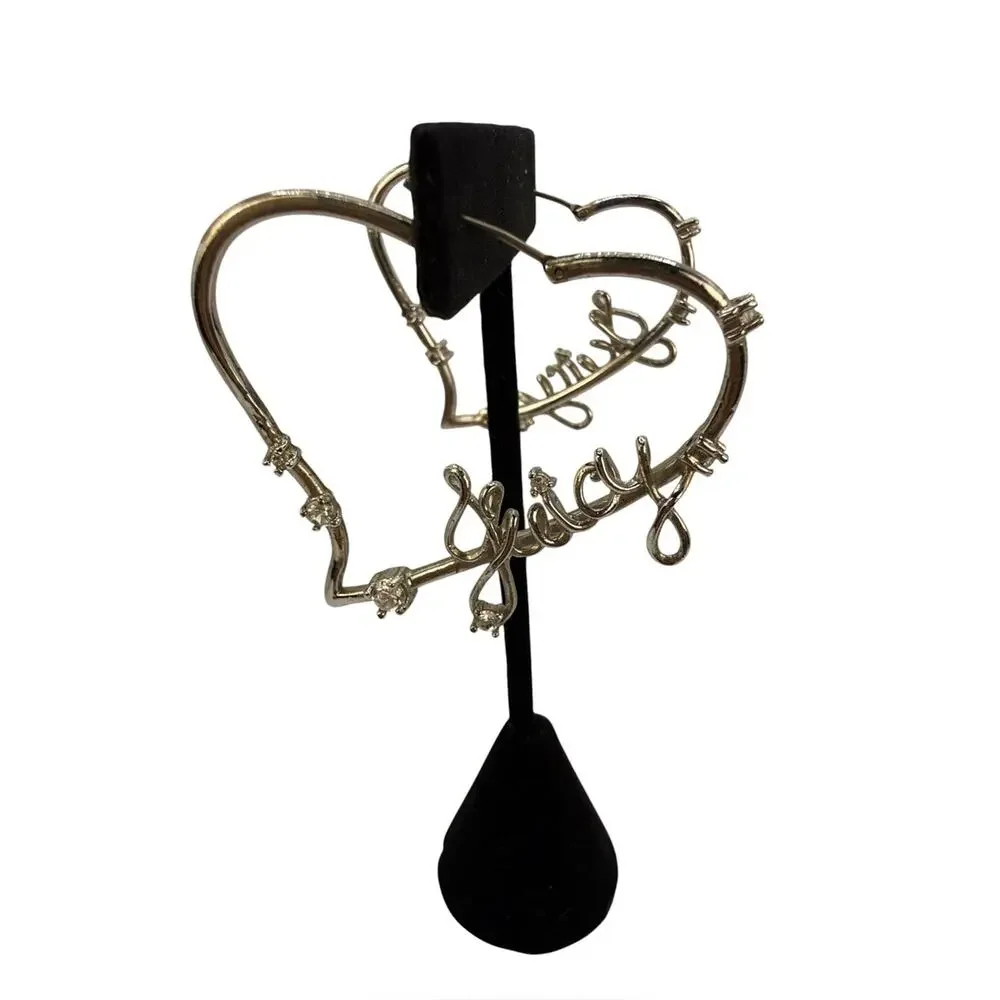 Vintage Juicy Couture Silver Heart Hoop Earrings - Script Detail